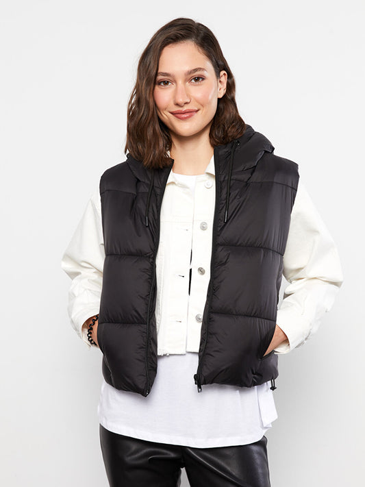 Women's Hooded Plain Puffer Vest