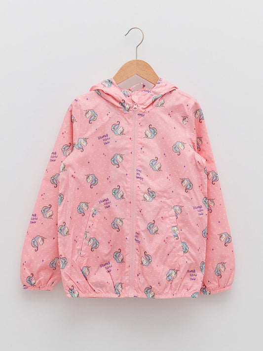 Hooded Printed Girl's Coat