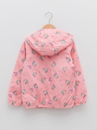 Hooded Printed Girl's Coat