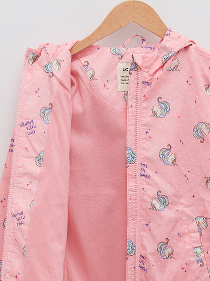 Hooded Printed Girl's Coat