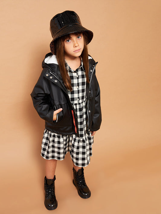 Hooded Printed Girl's Coat