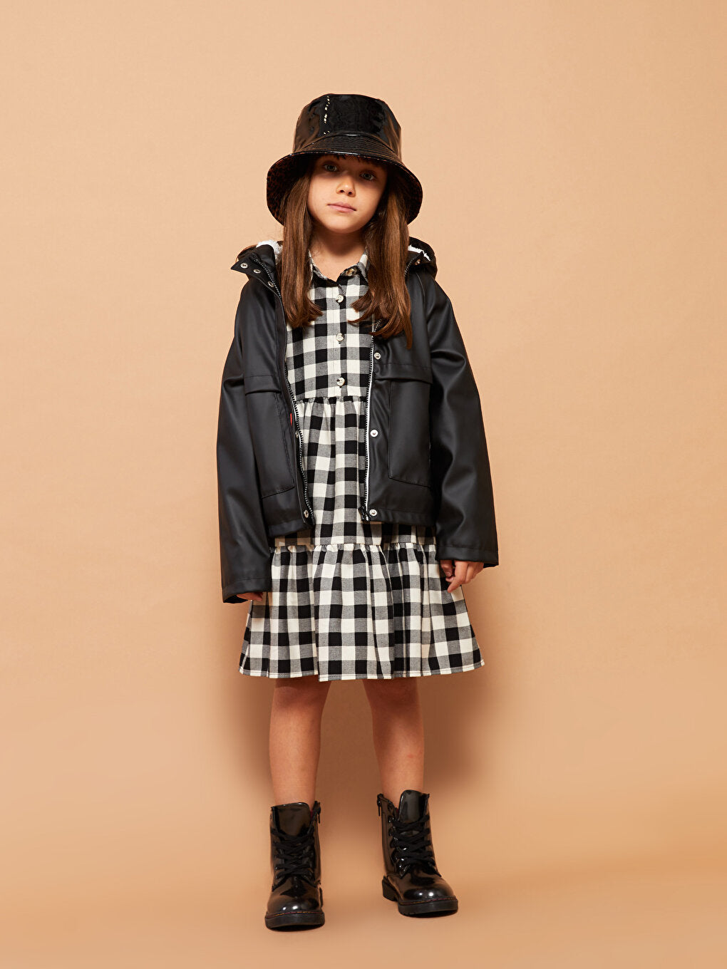 Hooded Printed Girl's Coat