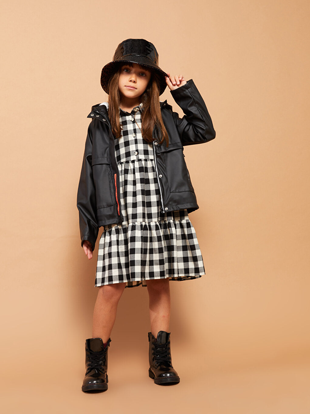 Hooded Printed Girl's Coat