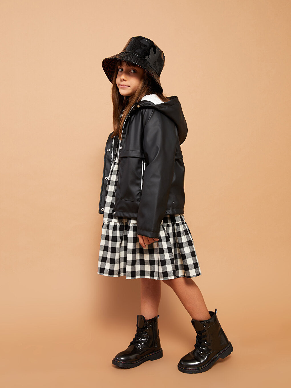 Hooded Printed Girl's Coat