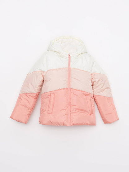 Hooded Color Block Girls Puffer Coat