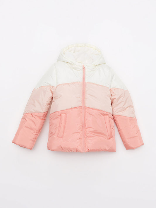 Hooded Color Block Girls Puffer Coat