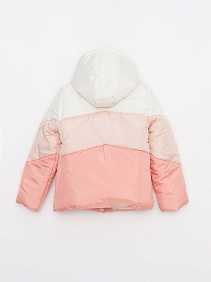 Hooded Color Block Girls Puffer Coat