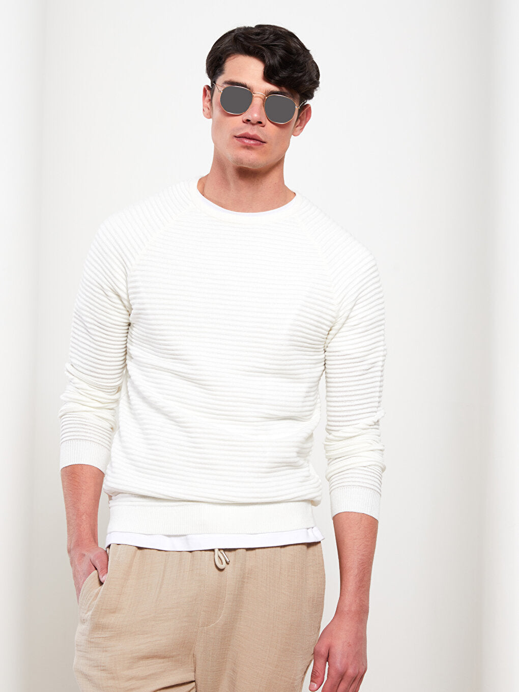 Crew Neck Long Sleeve Men's Knitwear Sweater