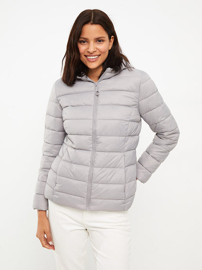 Hooded Plain Long Sleeve Women's Puffer Coat