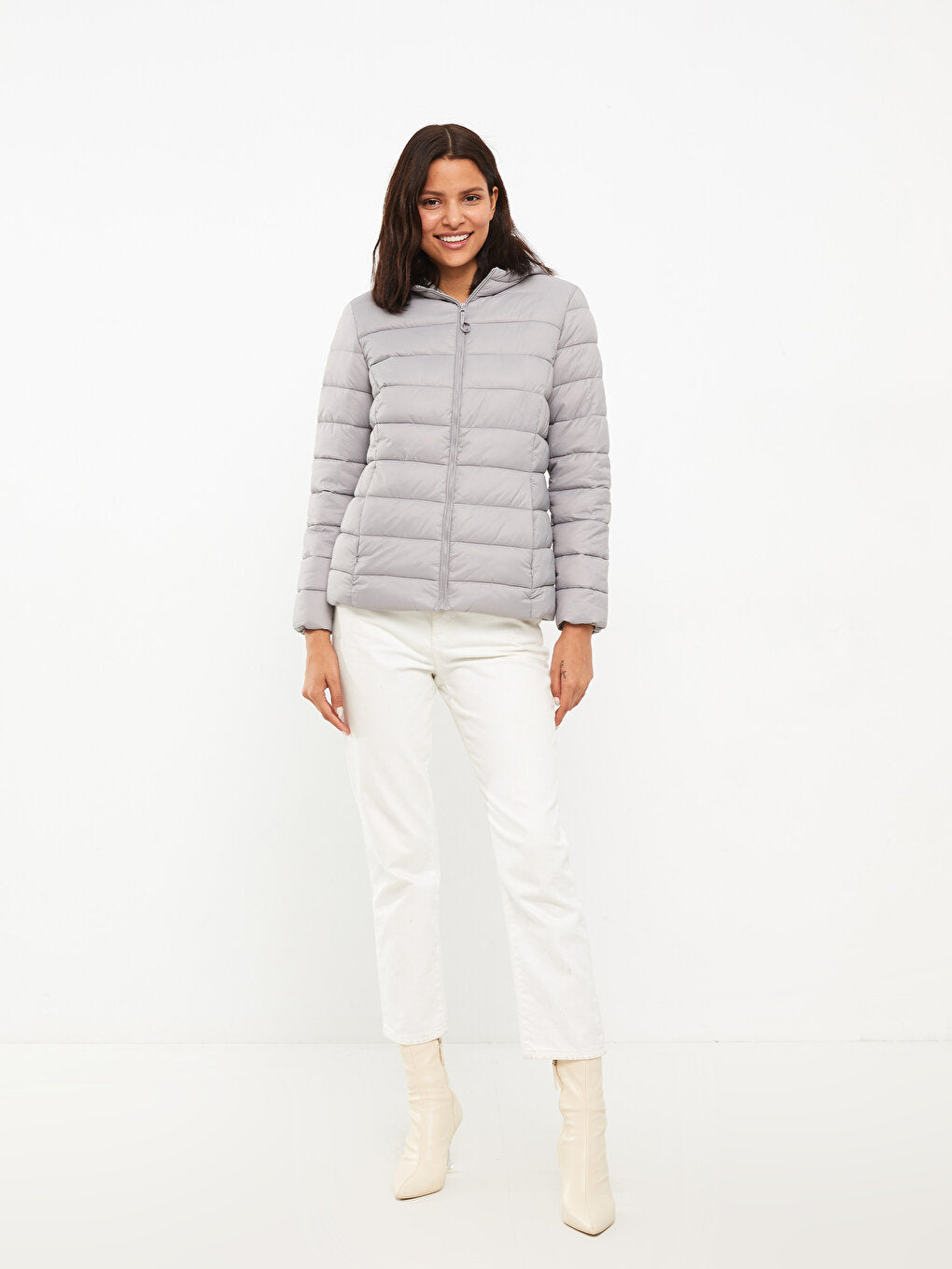 Hooded Plain Long Sleeve Women's Puffer Coat