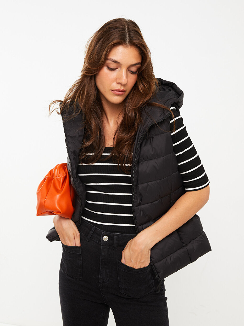 Women's Hooded Plain Puffer Vest