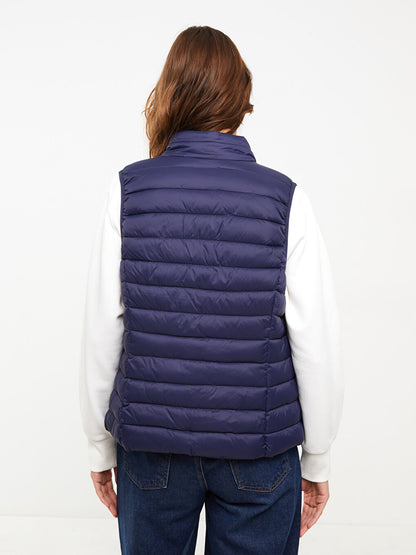 Women's High Collar Plain Puffer Vest