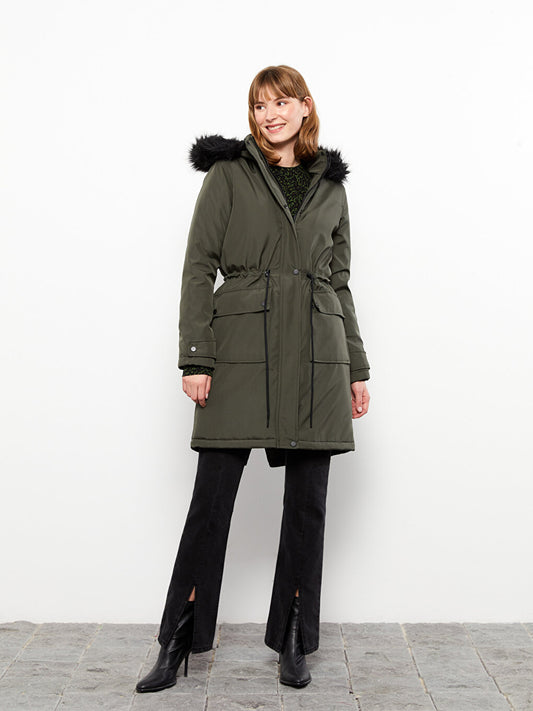 Hooded Plain Long Sleeve Women's Parka