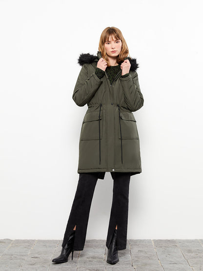 Hooded Plain Long Sleeve Women's Parka