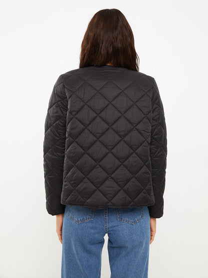 Crew Neck Quilted Patterned Long Sleeve Women's Puffer Coat