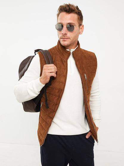 Slim Fit Stand Collar Suede Men's Vest