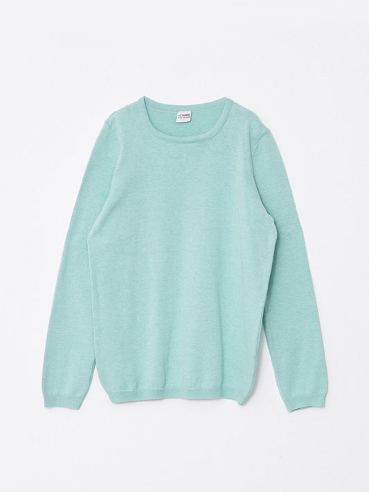 Crew Neck Basic Long Sleeve Girl's Knitwear Sweater