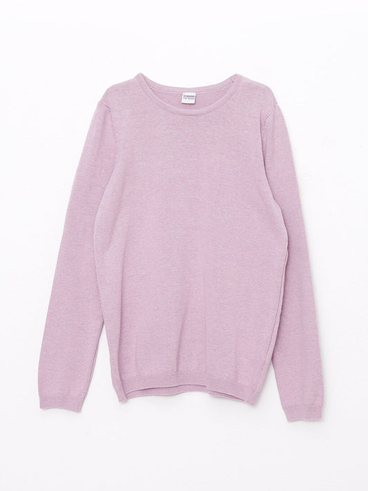 Crew Neck Basic Long Sleeve Girl's Knitwear Sweater