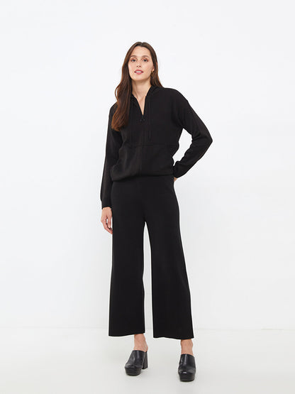 Plain Women's Knitwear Trousers with Elastic Waist