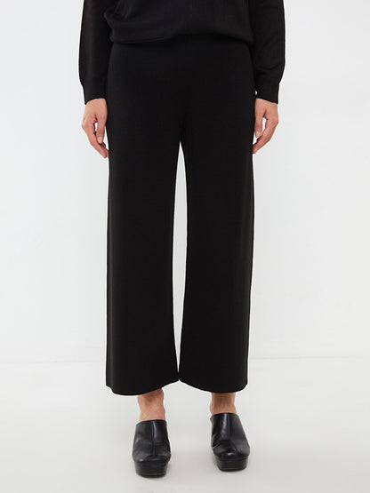 Plain Women's Knitwear Trousers with Elastic Waist