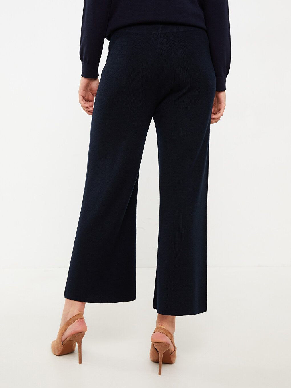 Plain Women's Knitwear Trousers with Elastic Waist