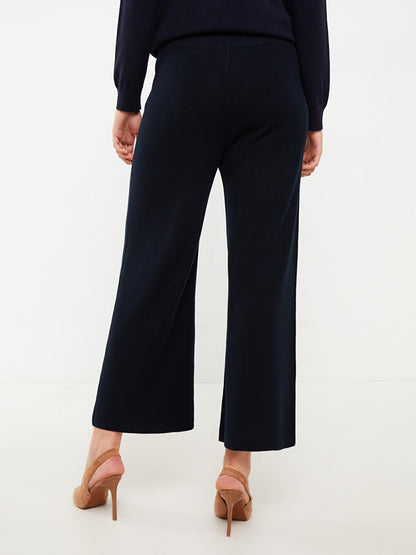 Plain Women's Knitwear Trousers with Elastic Waist