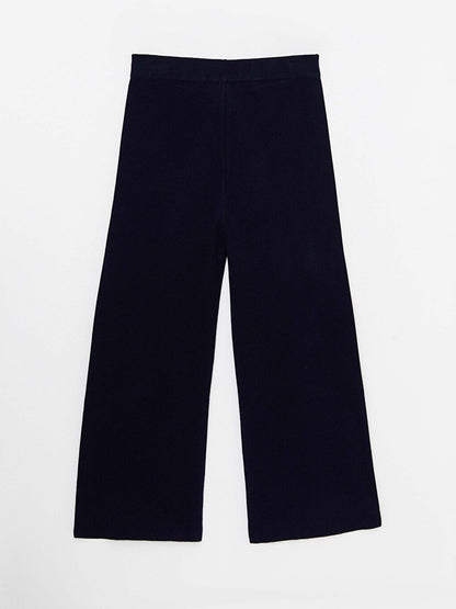 Plain Women's Knitwear Trousers with Elastic Waist