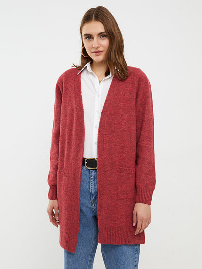 Shawl Collar Plain Pocket Detailed Women's Knitwear Cardigan