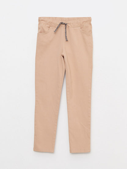 Basic Gabardine Girl's Trousers with Elastic Waist