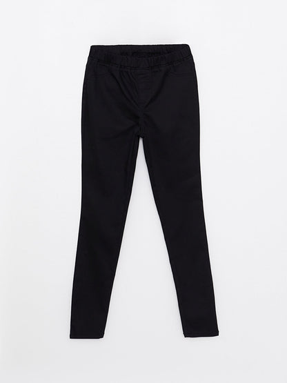 Basic Gabardine Girl's Trousers with Elastic Waist