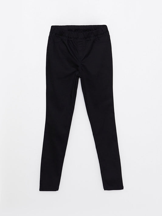 Basic Gabardine Girl's Trousers with Elastic Waist