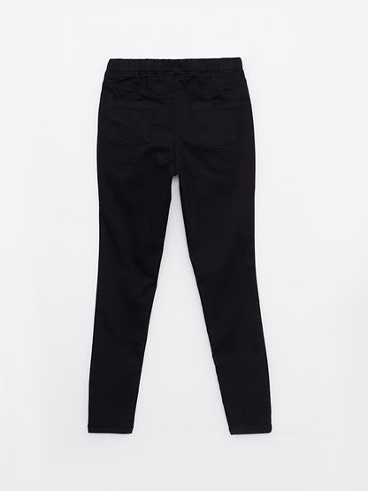 Basic Gabardine Girl's Trousers with Elastic Waist