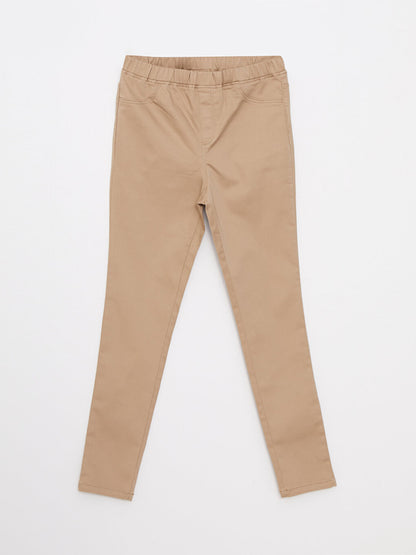 Basic Gabardine Girl's Trousers with Elastic Waist