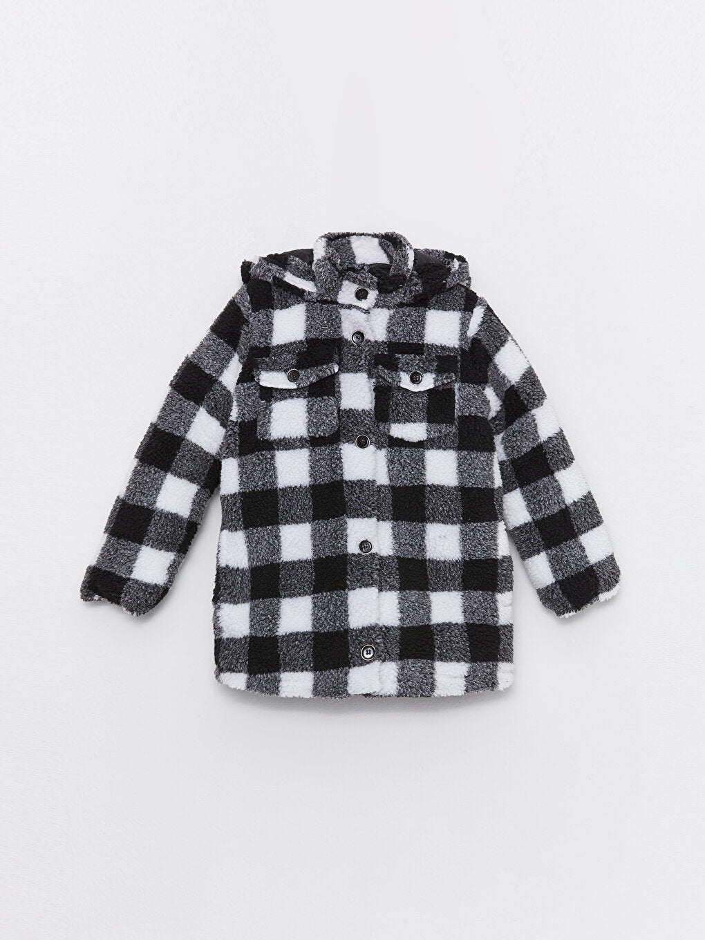 Hooded Plaid Plush Girl's Coat