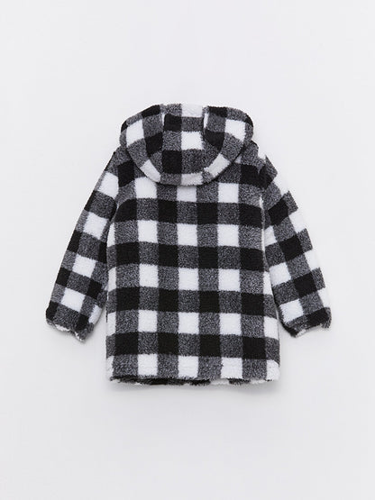 Hooded Plaid Plush Girl's Coat