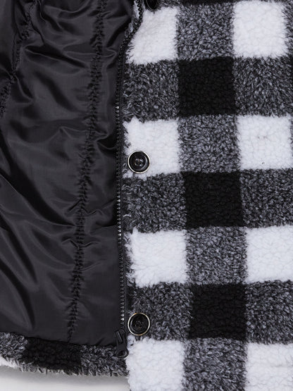 Hooded Plaid Plush Girl's Coat