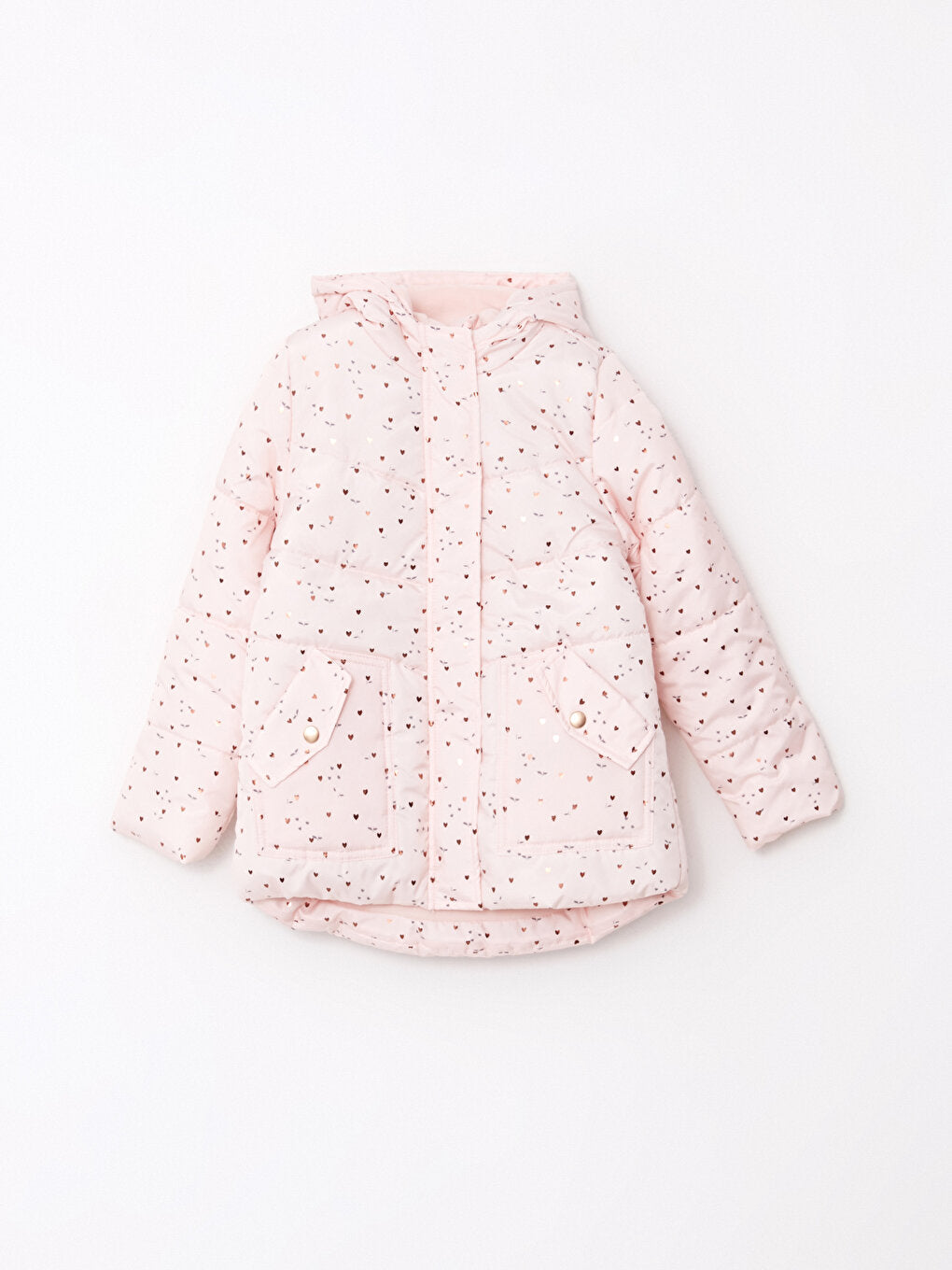 Hooded Printed Girl's Coat