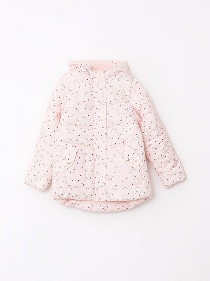 Hooded Printed Girl's Coat