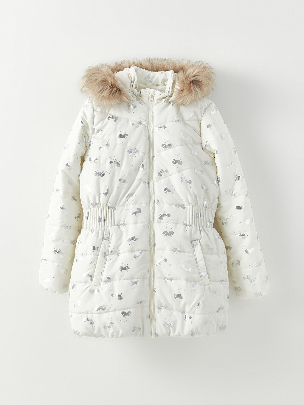 Hooded Printed Girl's Coat