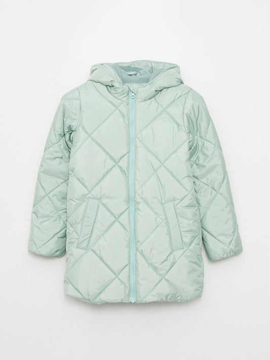 Hooded Quilted Patterned Girl's Coat