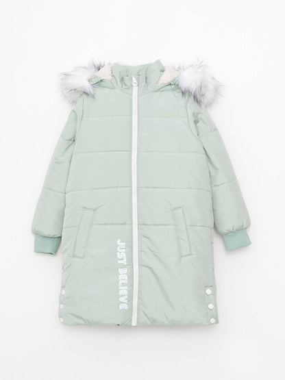 Hooded Printed Girl's Coat