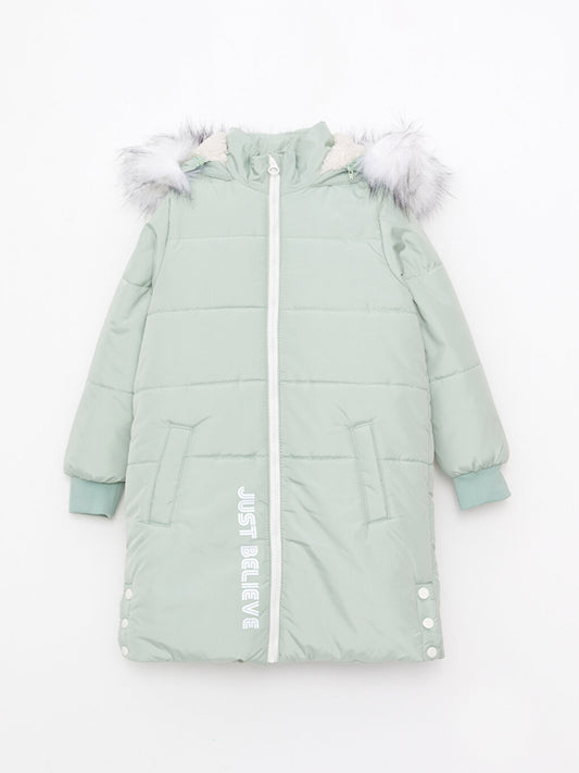 Hooded Printed Girl's Coat