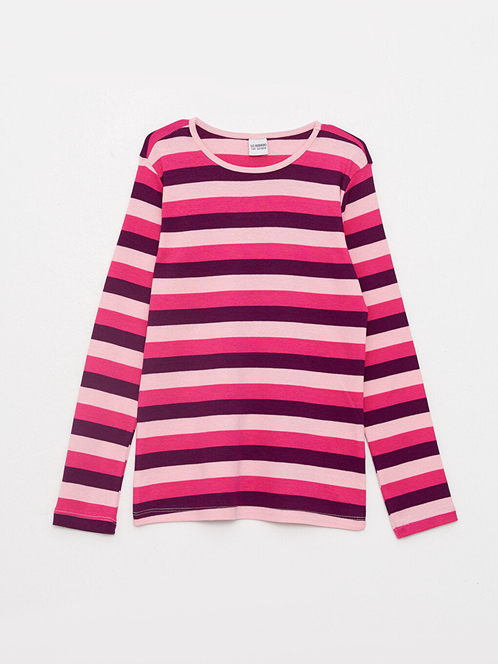 Crew Neck Striped Long Sleeve Cotton Girls' T-Shirt