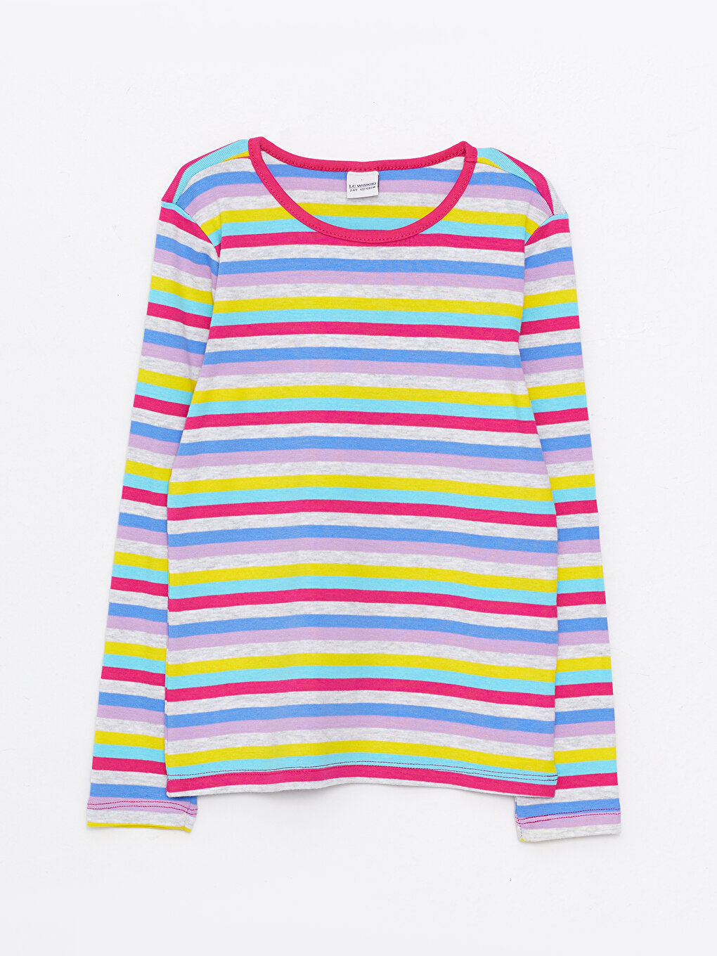 Crew Neck Striped Long Sleeve Cotton Girls' T-Shirt