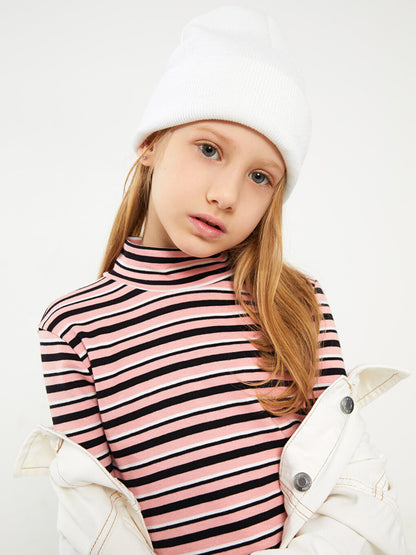 Half Turtleneck Striped Long Sleeve Girl's T-Shirt