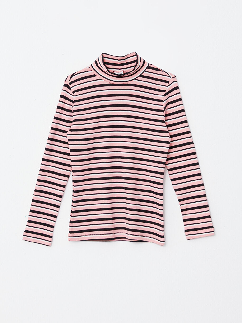 Half Turtleneck Striped Long Sleeve Girl's T-Shirt