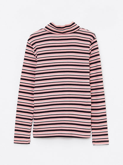 Half Turtleneck Striped Long Sleeve Girl's T-Shirt