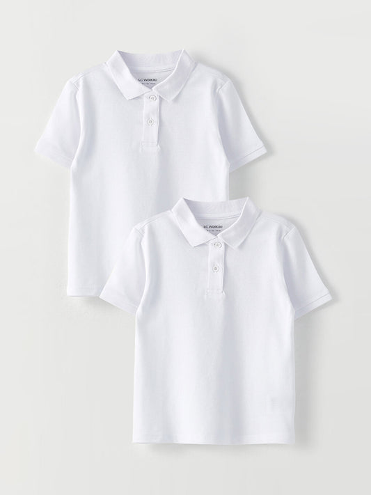 Polo Neck Basic Short Sleeve Cotton Girls' T-Shirt 2-pack