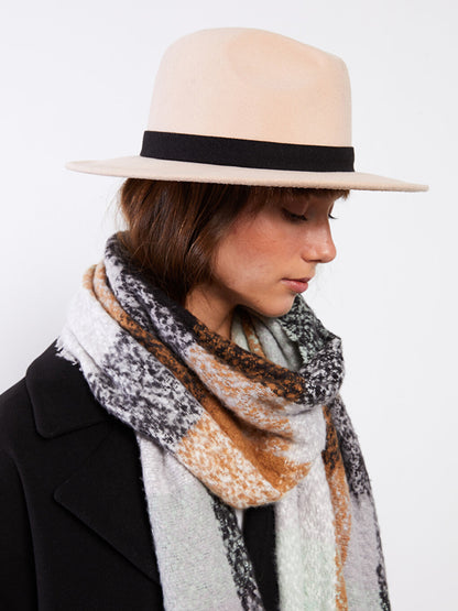 Women's Stamped Fedora Hat with Stripe Detail