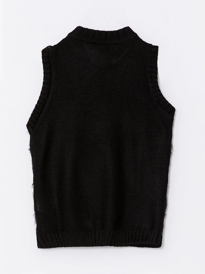 Crew Neck Basic Girl's Knitwear Vest